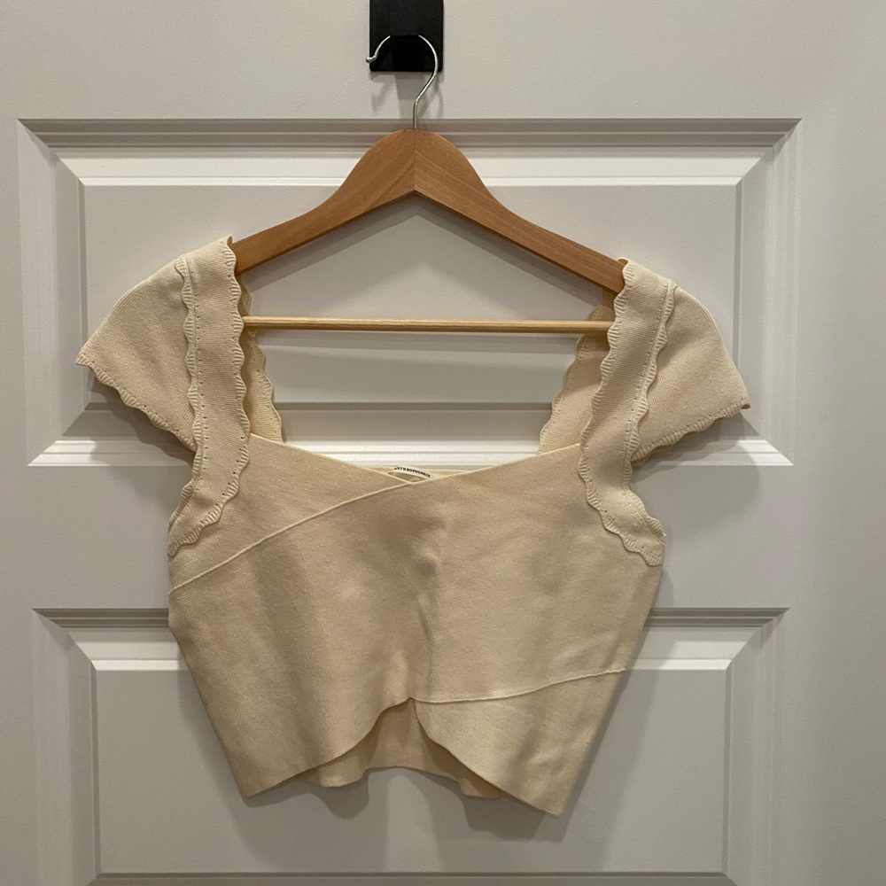 Anthropologie Cream Scalloped Blouse